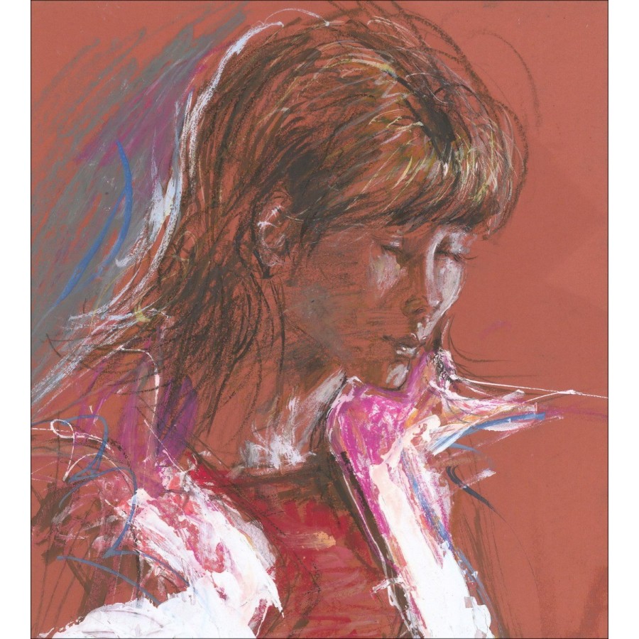 Lucien-Philippe Moretti - Originele Fusan en Acryl Tekening "Portret van een jonge vrouw" 34x31cm