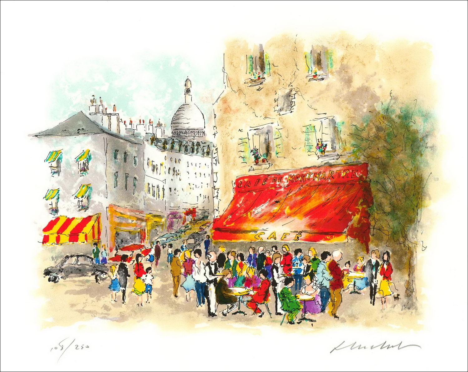 HUCHET URBANO: PARIS, CAFÉ DE MONTMARTRE, Litografía firmada original