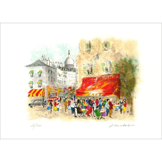 Urban HUCHET : Paris, Café de Montmartre, original lithograph signed