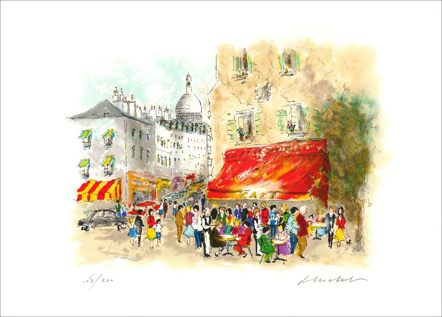 Urban Huchet: Parigi, Cafe de Montmartre, Litografia firmata originale
