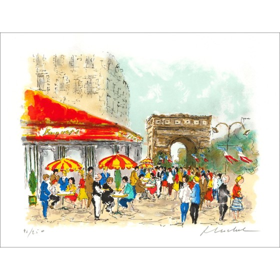 Stedelijke Huchet: Parijs, Champs Elysees, Originele ondertekende lithografie