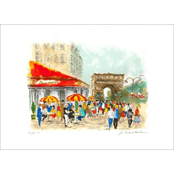 Urban HUCHET : Paris, Les Champs Elysées, original lithograph signed