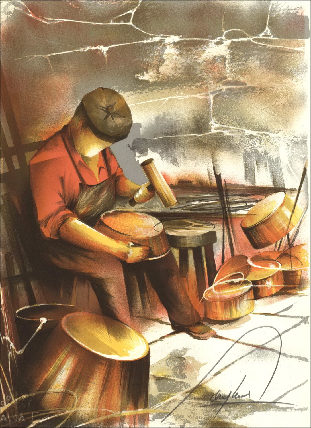 Kaufe Original-Lithographie Raymond Chicken Le Coolmier 1984