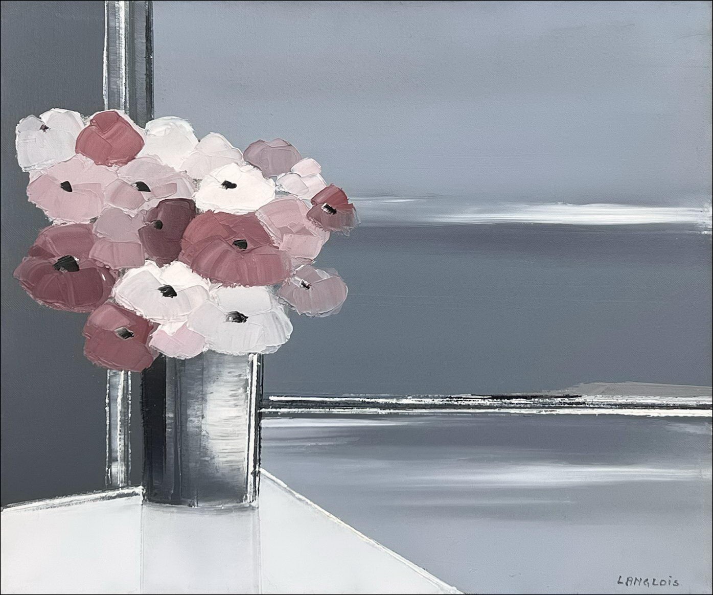 Pierre-Gérard Langlois - Olio su tela "Bouquet Marine" 46x55cm (10F) - 1992