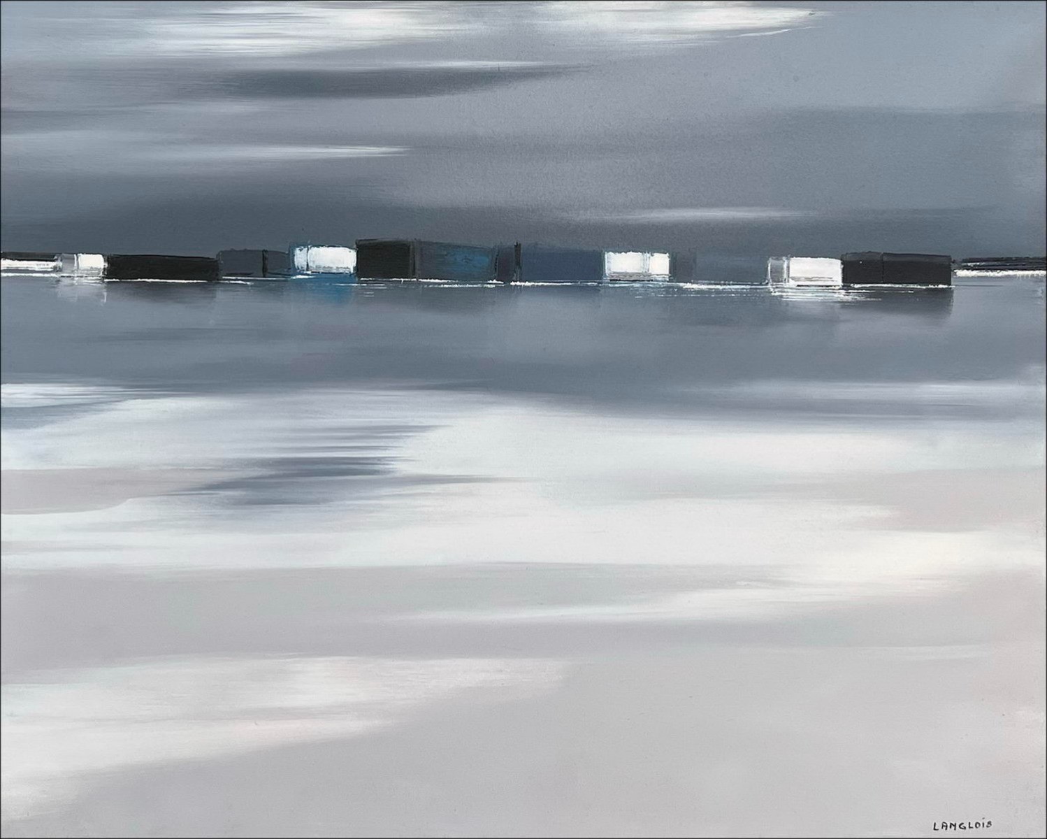 Pierre-Gérard Langlois - Olie op canvas "Nacht Breton, Zeezicht" 65x81cm (25F) - 1992