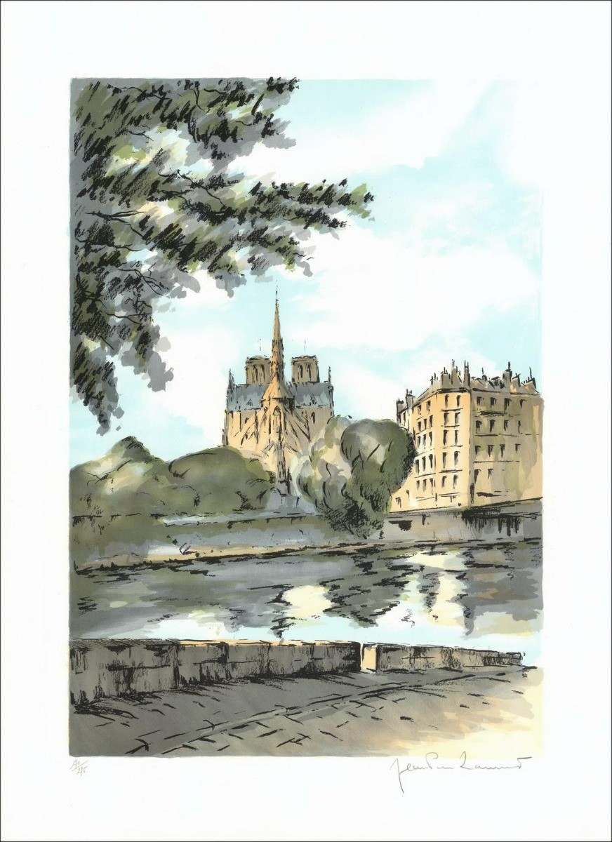 París, Notre Dame - Litografía original numerada y firmada a lápiz por el artista - Rango de presupuesto, Pequeño Precio, Decora
