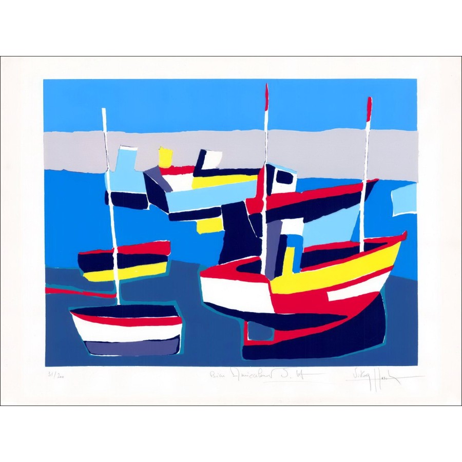 Victor HASCH Koop Lithographie Original De boten