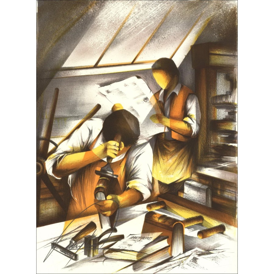 Acheter L'Imprimeur-Relieur Raymond POULET Lithographie Originale 1984