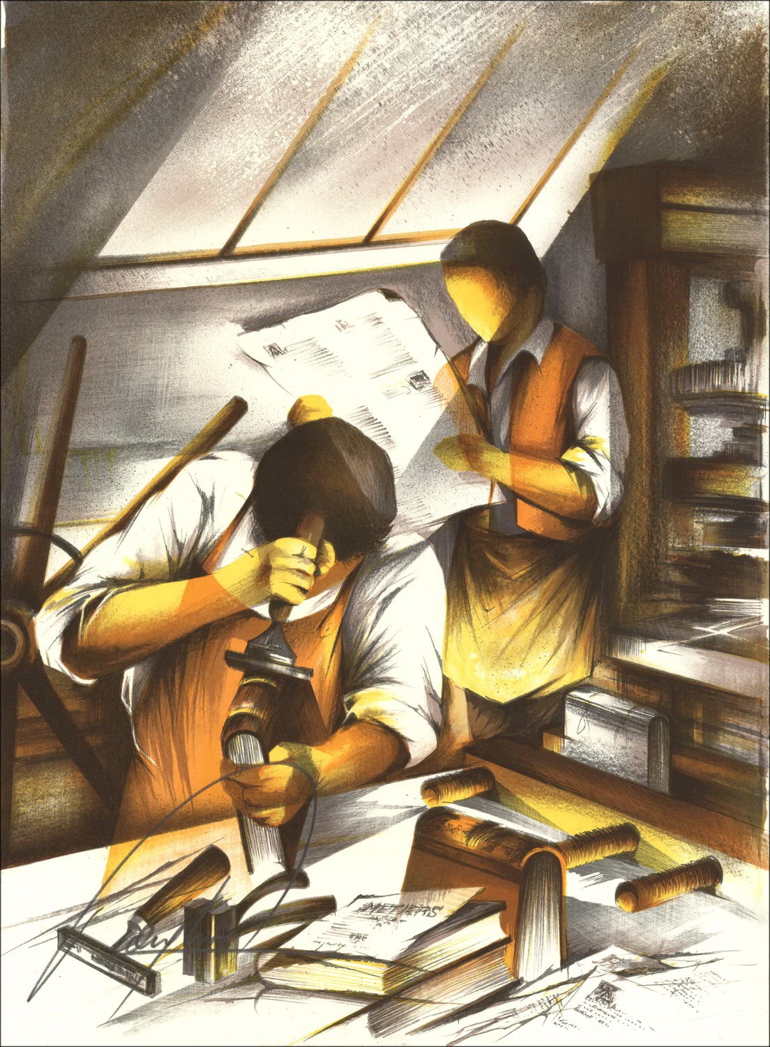 Acquista L'Imprimeur-Relieur Raymond POULET Litografia Originale del 1984.