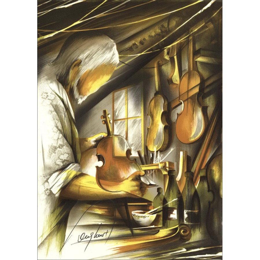 Compra la litografía de pollo Luthier Raymond original 1984