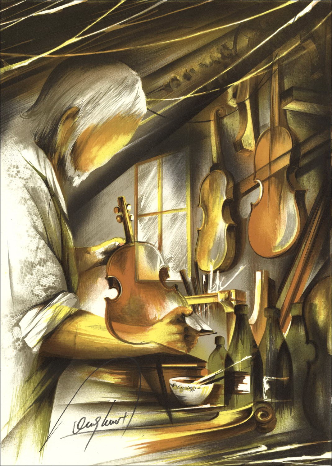 Koop De Luthier Raymond POULET Lithographie Originele 1984