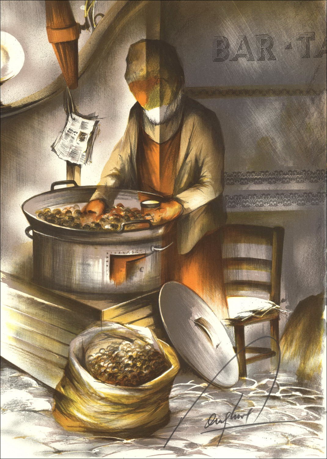 Acquisto Il Commerciante di Castagne Raymond POULET Litografia Originale 1984