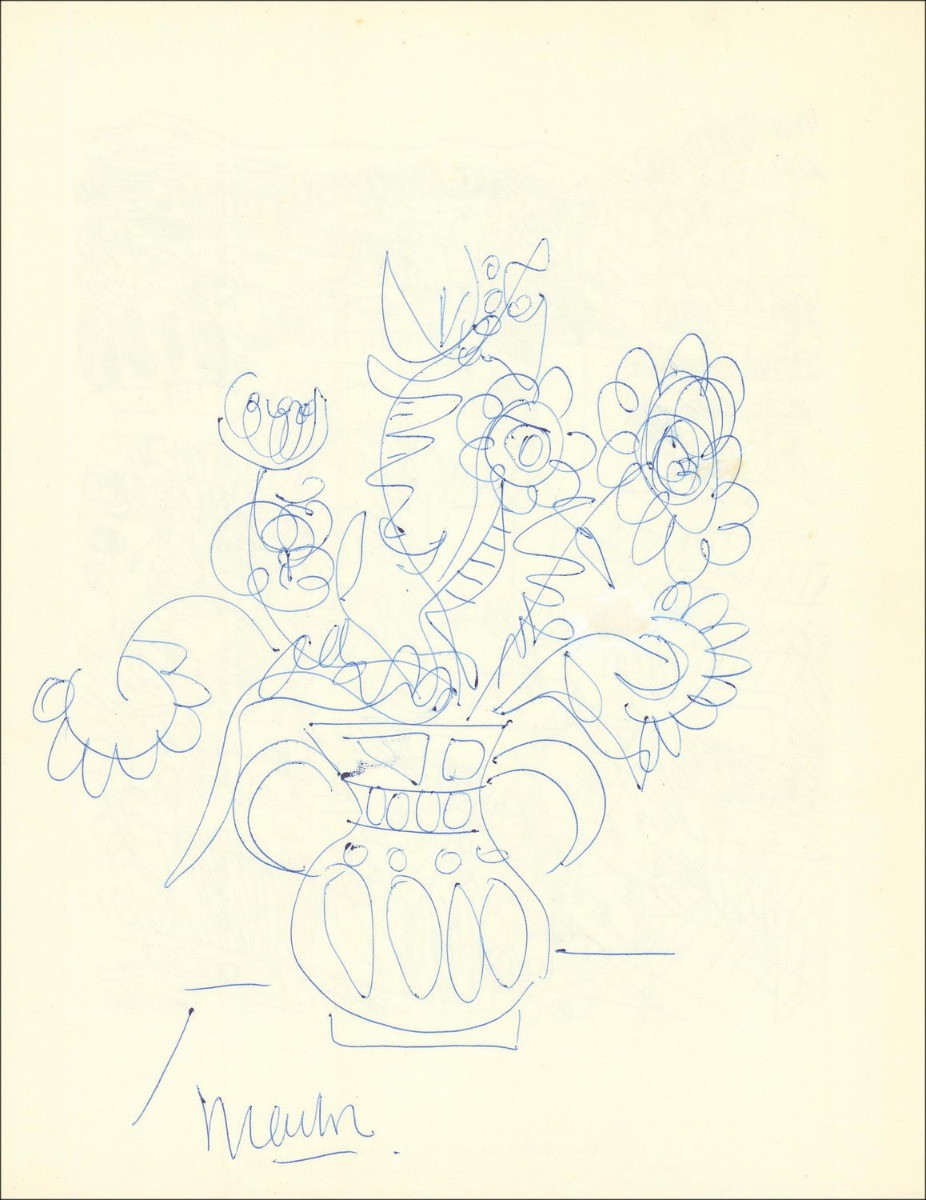 Blasco MENTOR - Vase met bloemen - Oorspronkelijk getekend - 1963 - 27x21cm