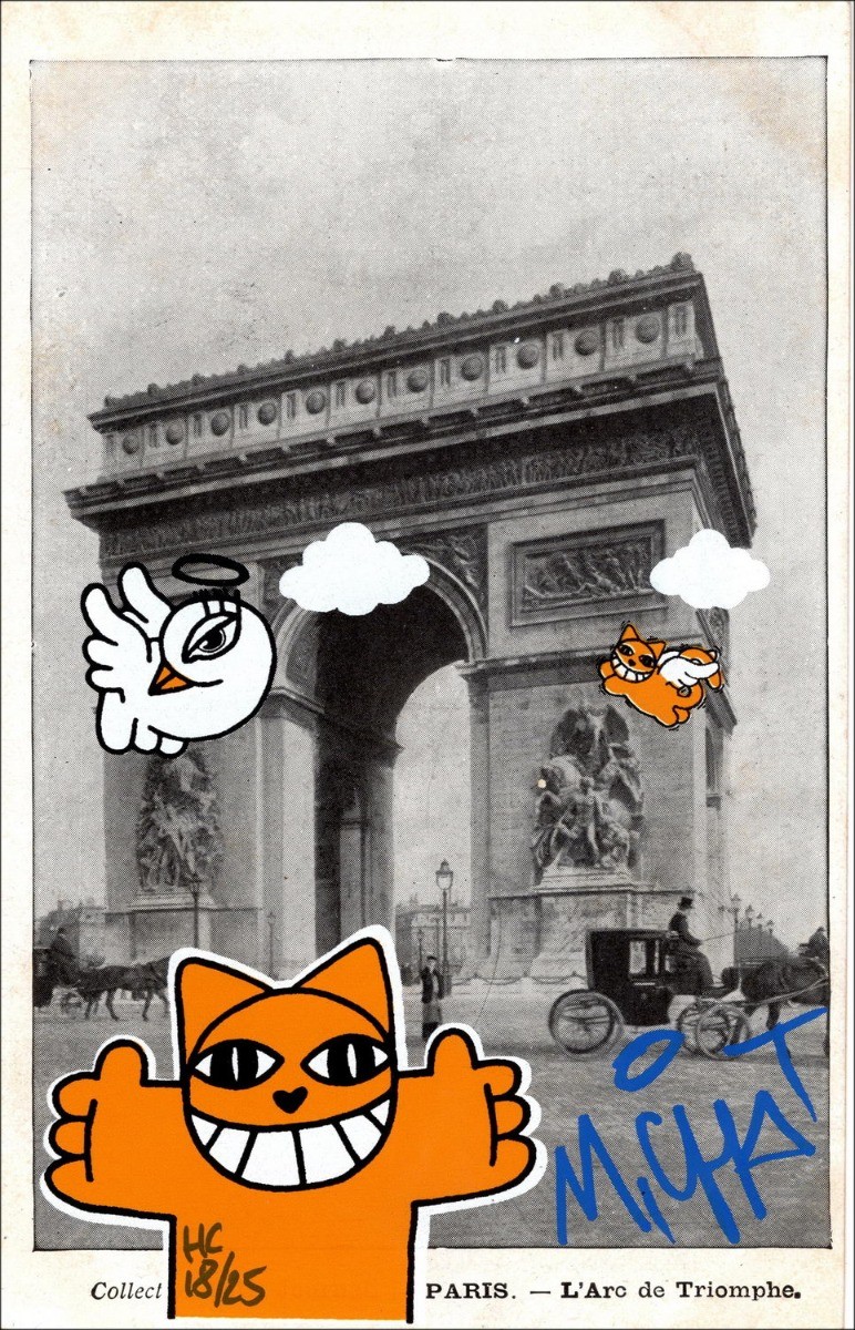 ➤ Serigrafía en la postal M.Chat - Paris 18/25