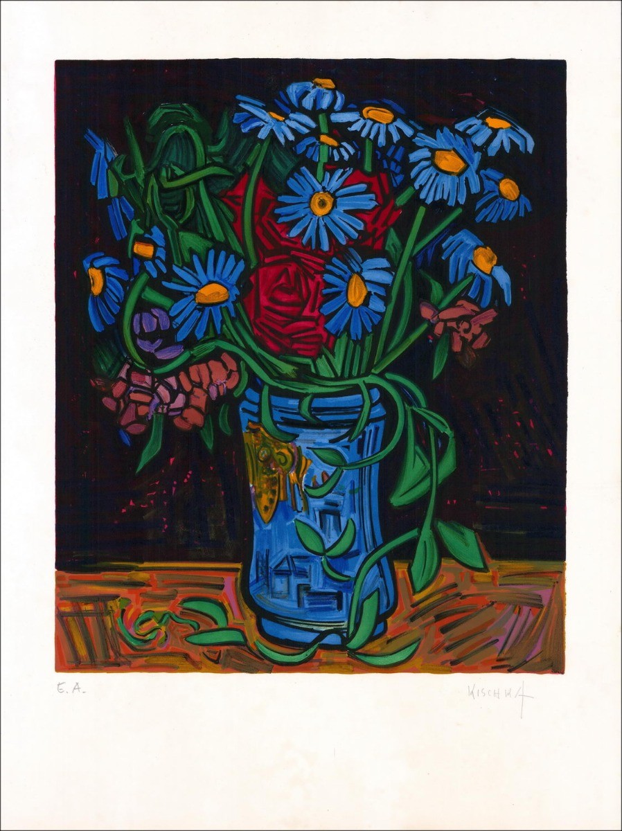 Isis Kischka - Litografía original "Ramo de flores" 67x51cm - Firmado en lápiz