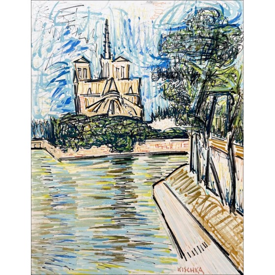 "Nuestra Señora de París vista desde el Sena" - Isis Kischka, trabajo firmado