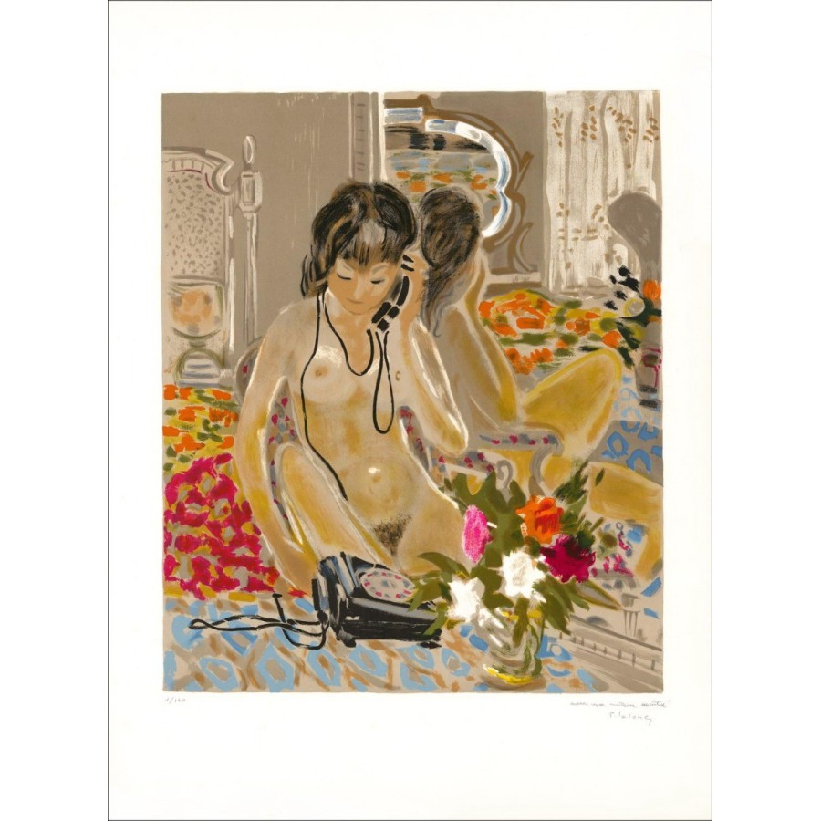 Pierre Lelong - Litografía original "Mujer en el teléfono" 76x55cm