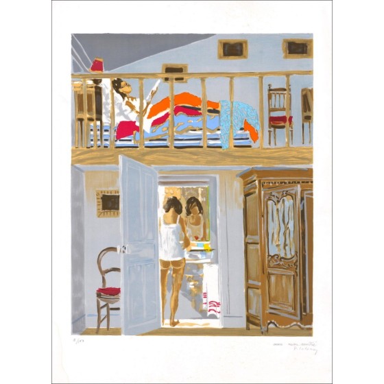 Pierre Lelong - Litografía original "Mujer en el baño" 76x55cm