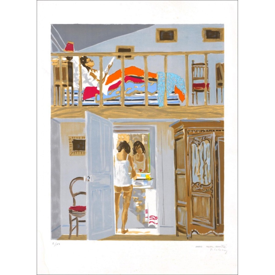 Pierre Lelong - Litografia originale "Donna in bagno" 76x55cm