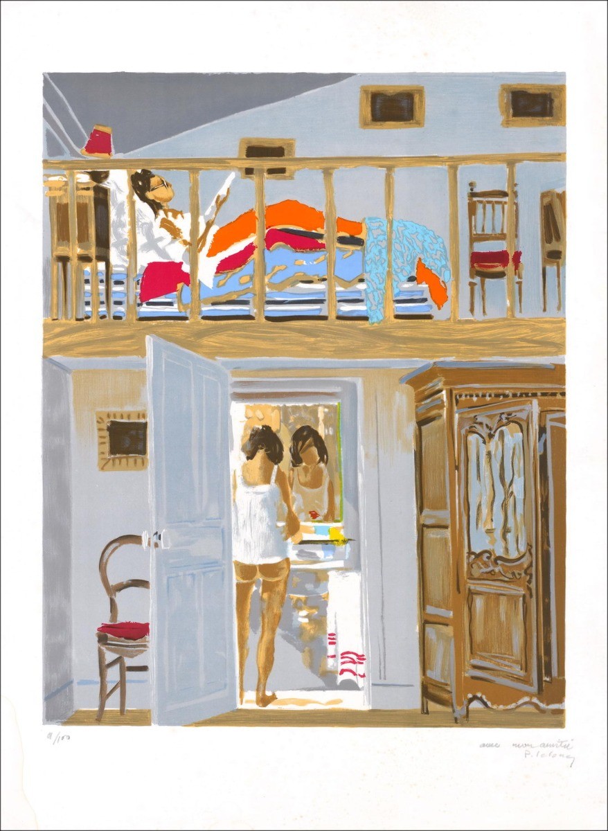 Pierre Lelong - Litografía original "Mujer en el baño" 76x55cm