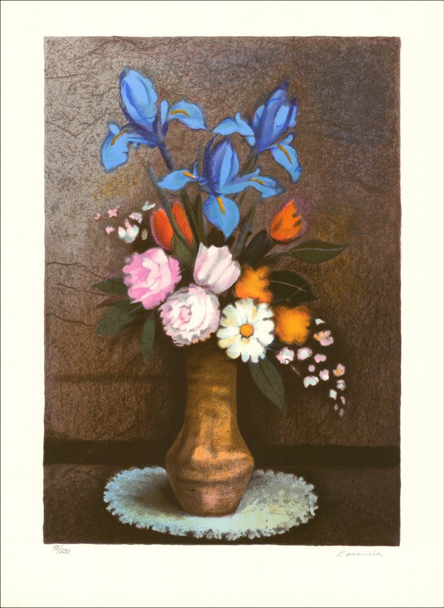 Ramo de flores - Litografía original numerada y firmada a lápiz por el artista - Rango de presupuesto, Pequeño precio, Decoració