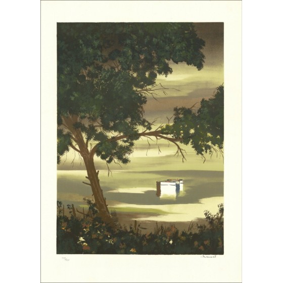 Boats on the pond - Original lithograph numbered and signed in pencil by the artist - Budget range, low price, decoration