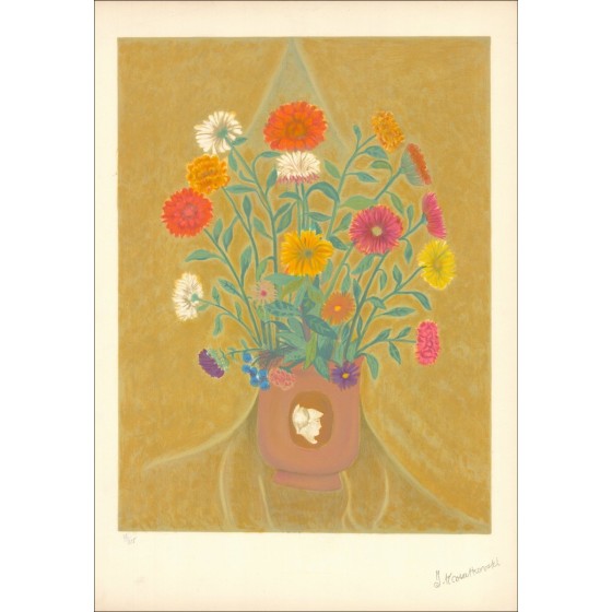 Blumenstrauß - original signierte und nummerierte Lithographie des Künstlers - Budgetbereich, kleiner Preis, Dekoration, 