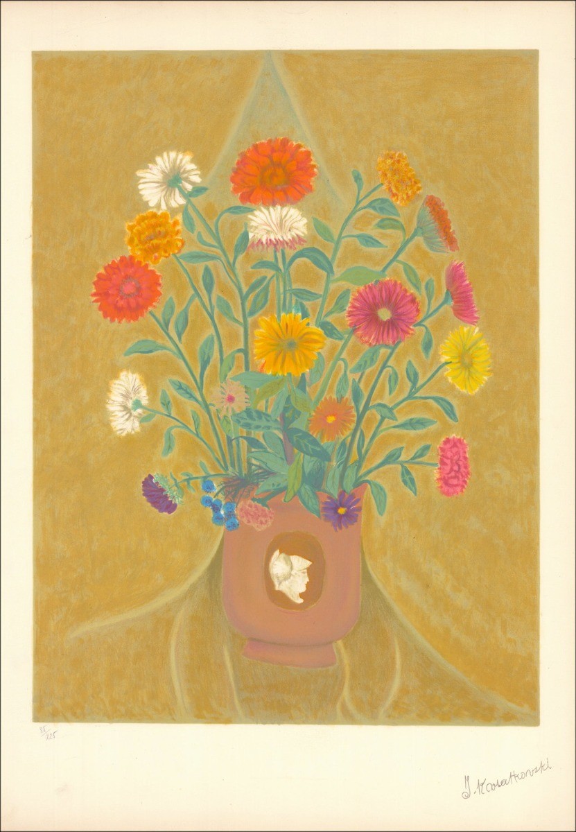 Bouquet di fiori - Litografia originale firmata e numerata dell'artista - Gamma di budget, Piccolo prezzo, Decorazione, 