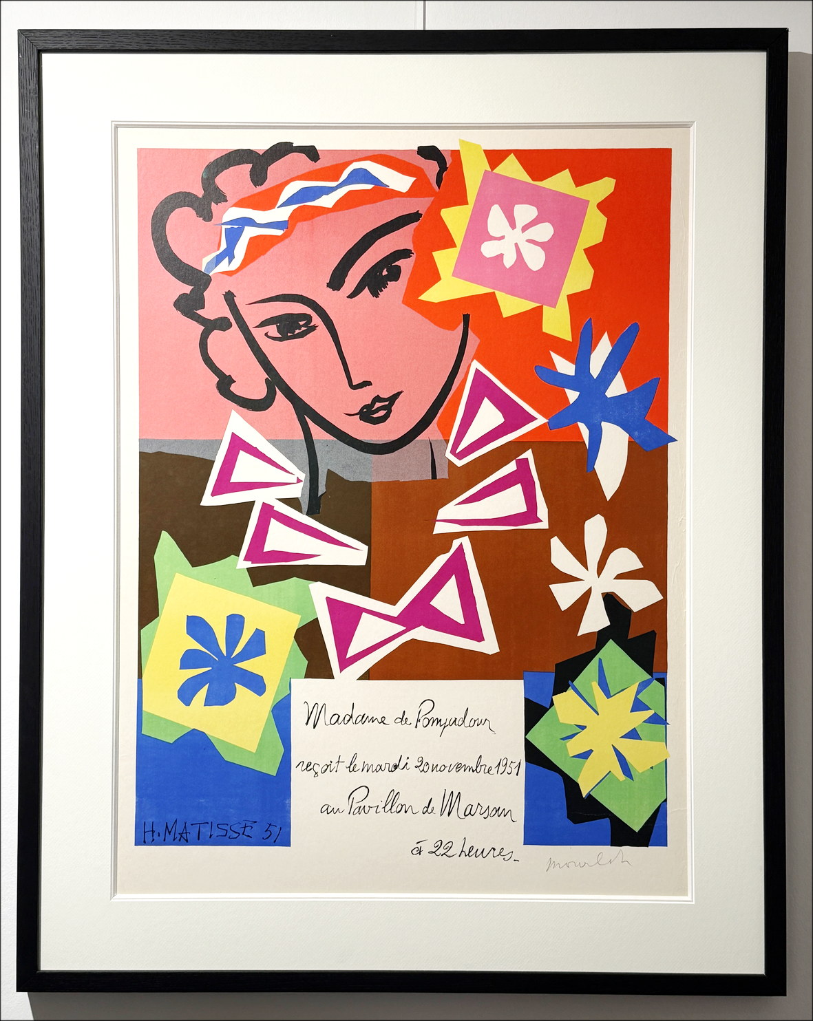 Lithographie de Matisse, oeuvre encadrée avec verre anti UV et anti reflets