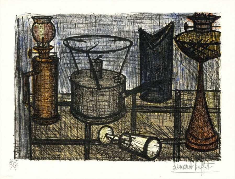 Bernard Buffet, Lampe à pétrole, lithographie originale, 1954