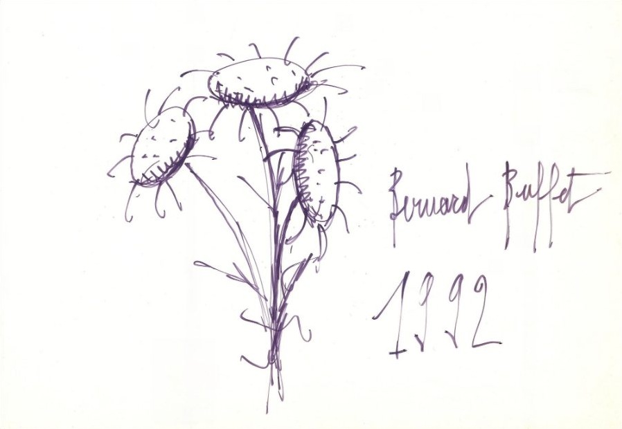 Bernard Buffet, Les Tournesols, dessin original à l'encre, 1992