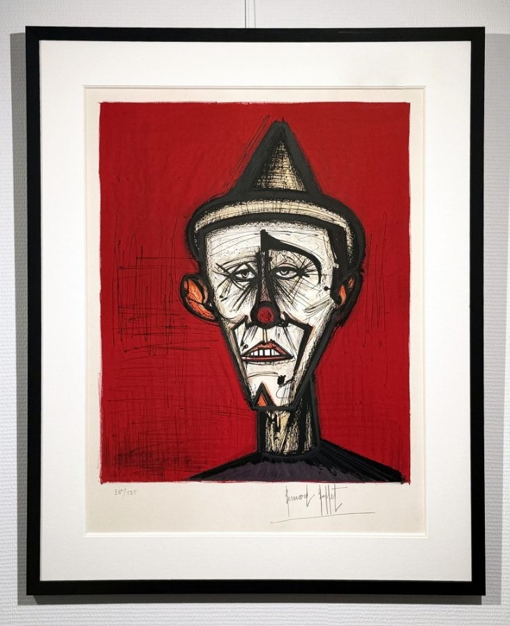 Bernard Buffet, Mon cirque, Clown au fond rouge, lithographie originale, 1968