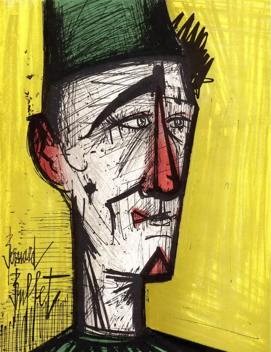 buffet-bernard-lithographie-originale-le-clown-jaune-31x24cm-1967.webp