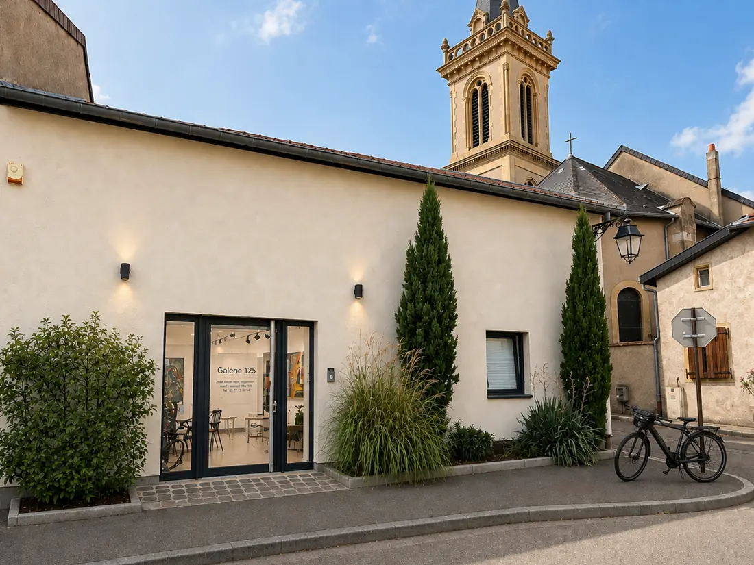 Façade de la Galerie 125, galerie d'art à Argancy près de Metz, à côté de l'église